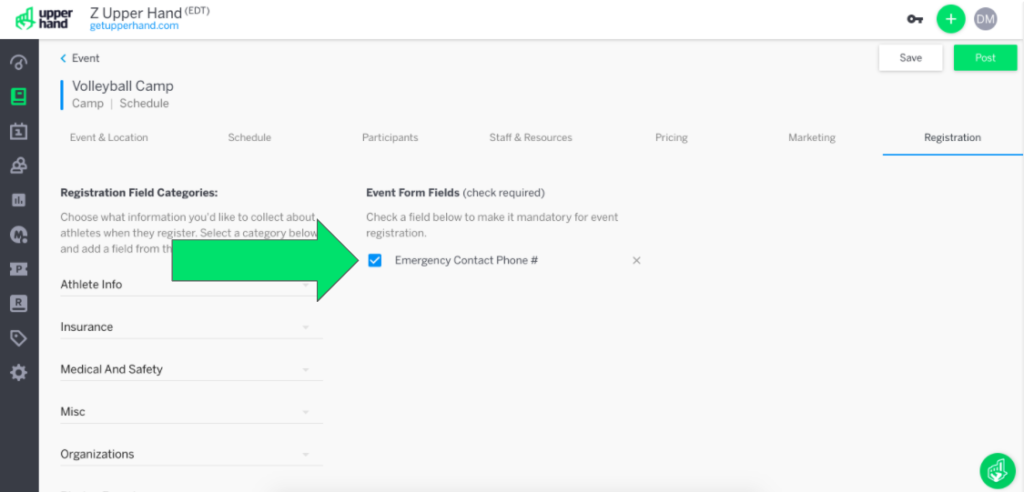 – upper hand Upper hand – adding mandatory registration fields in upper hand