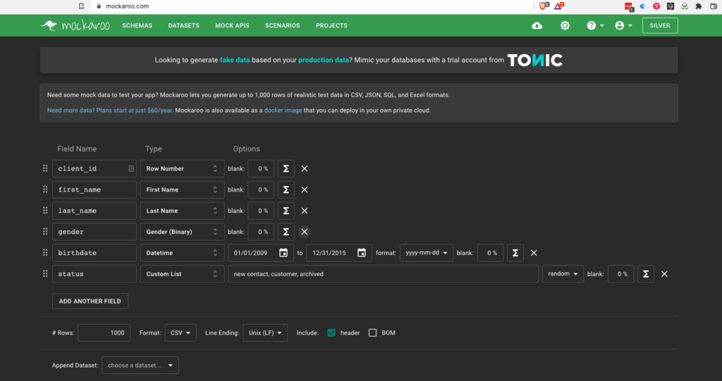 – upper hand Upper hand – you can get sample data for your sports facility data analysis from websites like mockaroo